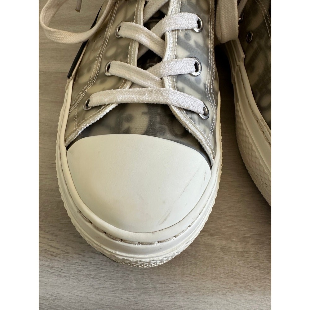 Dior High Top Sneakers Transparent Monogram Canvas Leather Trim sz 40 - Picture 6 of 12